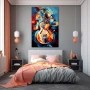 Wall Art titled: Infinite Vibrations in a Vertical format with: Blue, Orange, and Vivid Colors; Decoration the Teenage wall