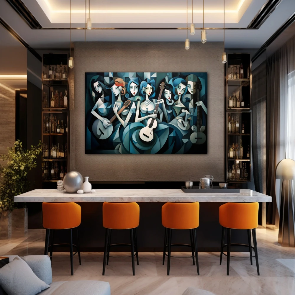 Wall Art titled: The Grek Stars in a Horizontal format with: white, Green, and Monochromatic Colors; Decoration the Bar wall