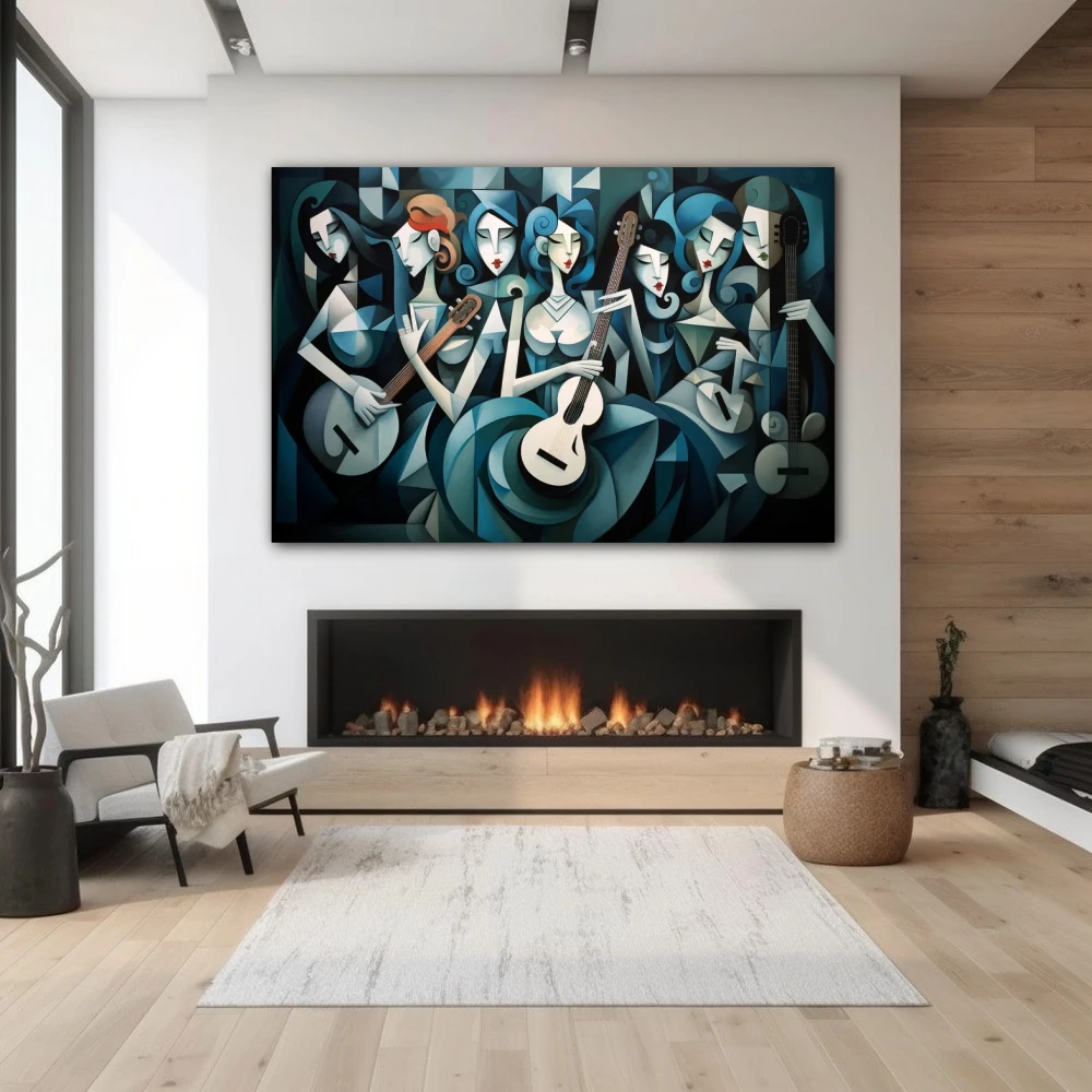 Wall Art titled: The Grek Stars in a Horizontal format with: white, Green, and Monochromatic Colors; Decoration the Fireplace wall