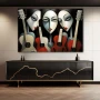 Wall Art titled: The Daughters of the Compass in a Horizontal format with: white, Black, and Red Colors; Decoration the Sideboard wall