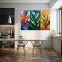Wall Art titled: Seasons in Geometry in a Horizontal format with: Blue, Orange, Green, and Vivid Colors; Decoration the Kitchen wall