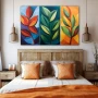 Wall Art titled: Seasons in Geometry in a Horizontal format with: Blue, Orange, Green, and Vivid Colors; Decoration the Bedroom wall