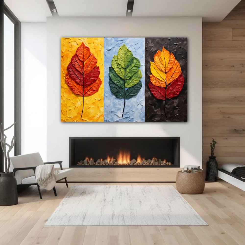 Wall Art titled: Life Cycle Multicolor in a Horizontal format with: Orange, Red, and Vivid Colors; Decoration the Fireplace wall