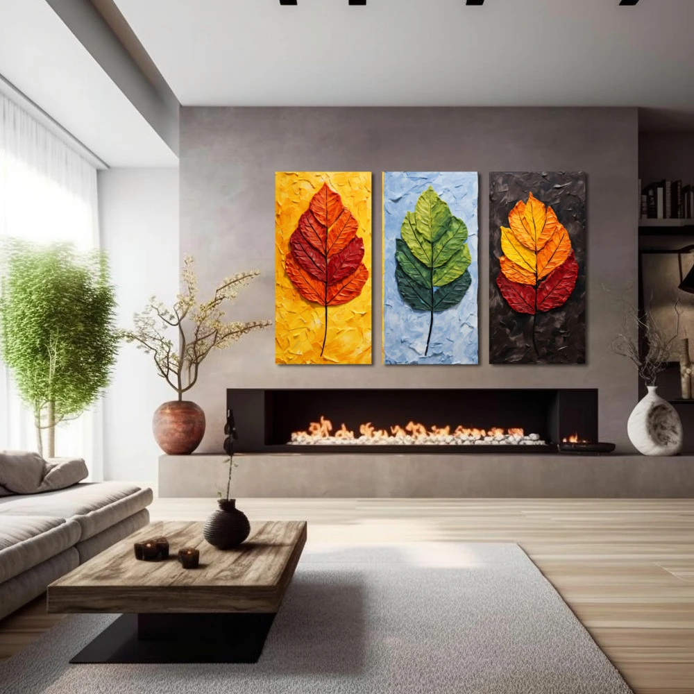 Wall Art titled: Life Cycle Multicolor in a Horizontal format with: Orange, Red, and Vivid Colors; Decoration the Fireplace wall
