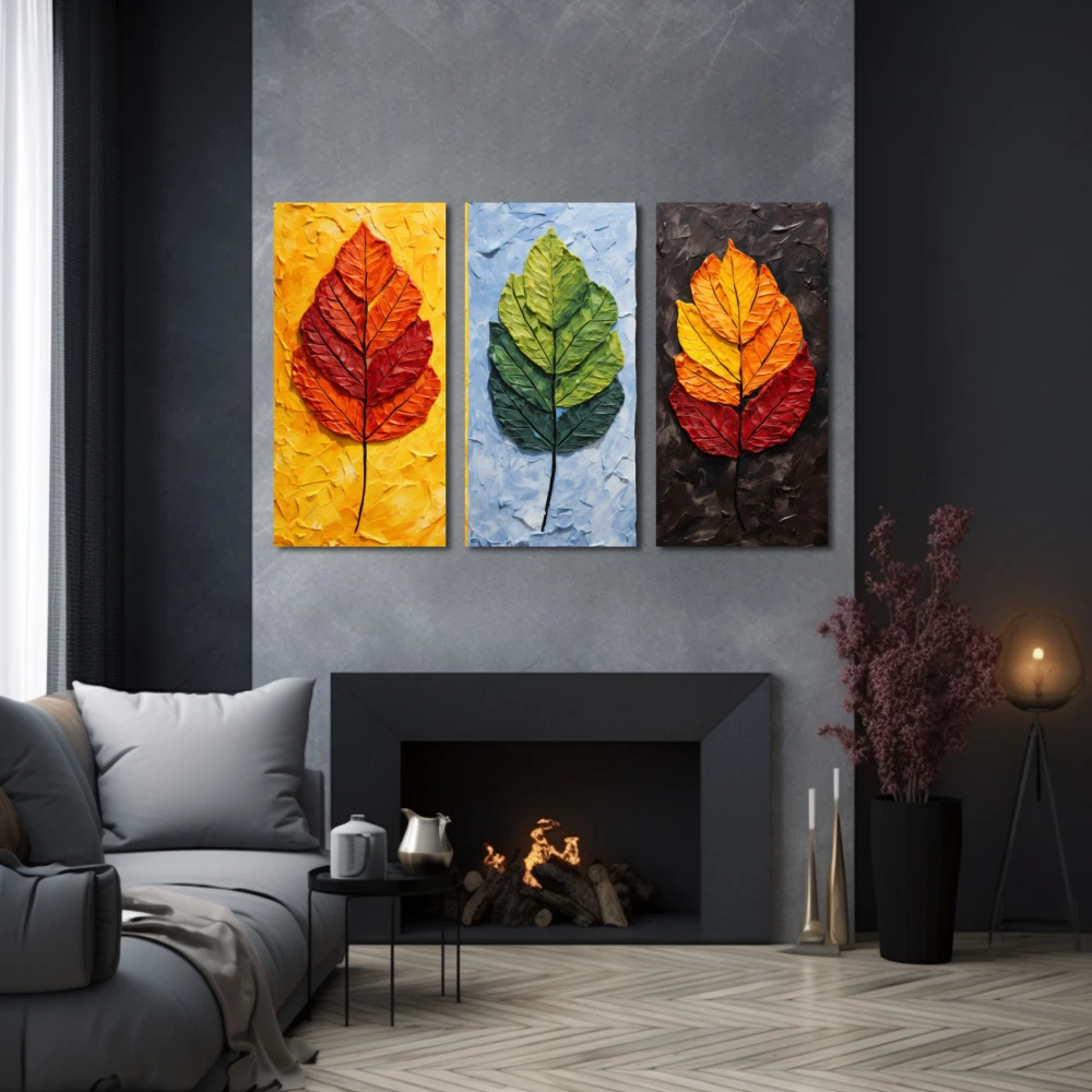 Wall Art titled: Life Cycle Multicolor in a Horizontal format with: Orange, Red, and Vivid Colors; Decoration the Grey Walls wall