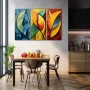 Wall Art titled: Segmented Natural Harmony in a Horizontal format with: Blue, Orange, and Vivid Colors; Decoration the Kitchen wall