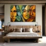 Wall Art titled: Nature's Masks in a Horizontal format with: Yellow, and Green Colors; Decoration the Bedroom wall