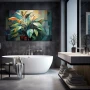 Wall Art titled: Life Among Perfect Angles in a Horizontal format with: Green, and Vivid Colors; Decoration the Bathroom wall