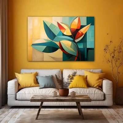 Wall Art titled: Reflections of Chlorophyll in a Horizontal format with: Yellow, Orange, and Green Colors; Decoration the Yellow Walls wall