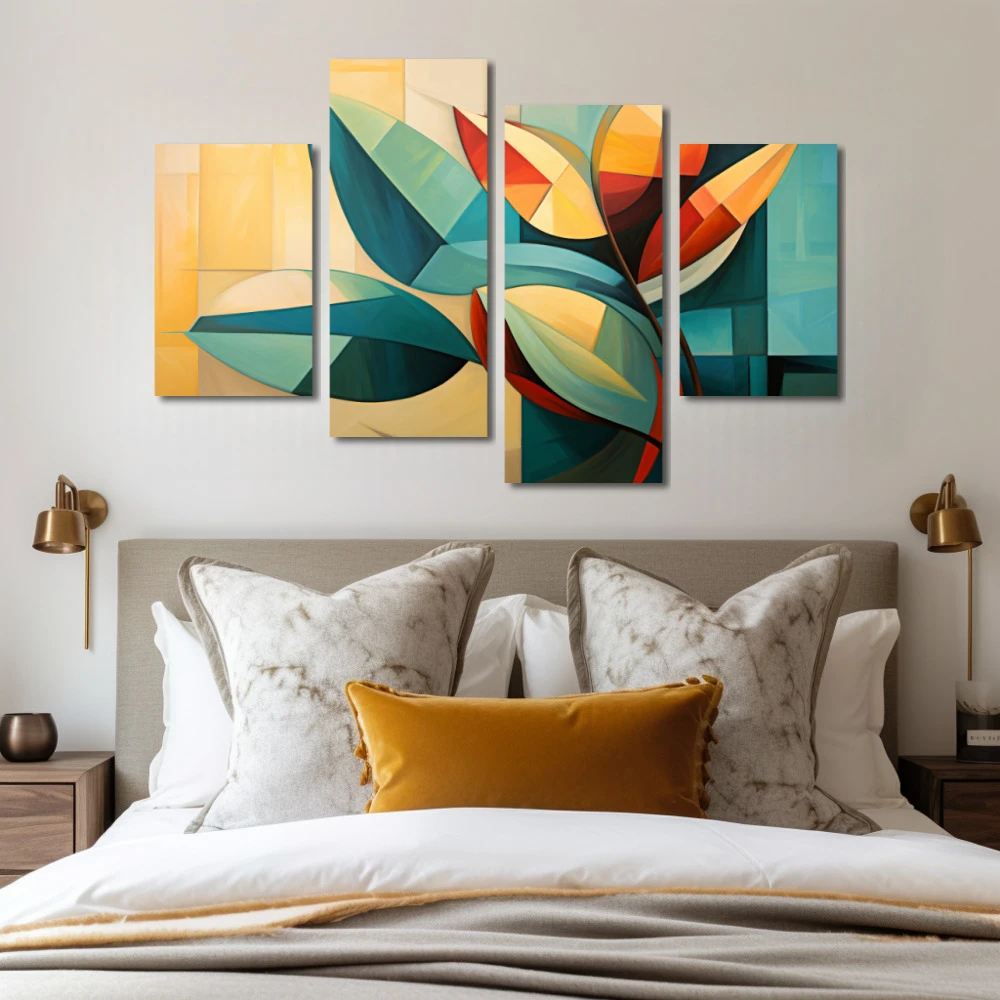 Wall Art titled: Reflections of Chlorophyll in a Horizontal format with: Yellow, Orange, and Green Colors; Decoration the Bedroom wall