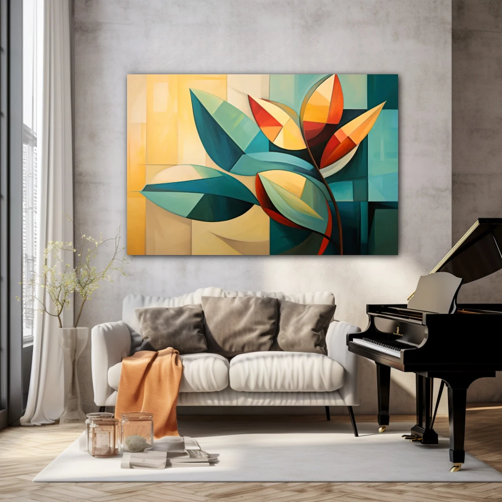 Wall Art titled: Reflections of Chlorophyll in a Horizontal format with: Yellow, Orange, and Green Colors; Decoration the Living Room wall