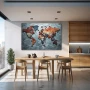Wall Art titled: Delanquescencia Cartográfica in a Horizontal format with: Blue, Grey, and Brown Colors; Decoration the Kitchen wall