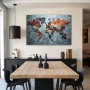 Wall Art titled: Delanquescencia Cartográfica in a Horizontal format with: Blue, Grey, and Brown Colors; Decoration the Living Room wall