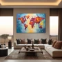 Wall Art titled: World Silhouette in a Horizontal format with: Yellow, Blue, and Orange Colors; Decoration the Living Room wall