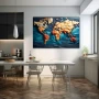 Wall Art titled: Earthly Origami in a Horizontal format with: Blue, Brown, and Beige Colors; Decoration the Kitchen wall
