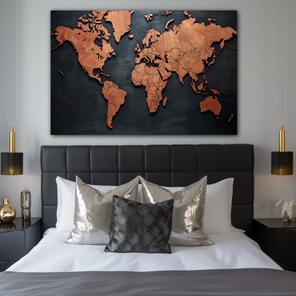 Wall Art titled: Echoes of Pangea in a Horizontal format with: Grey, and Brown Colors; Decoration the Bedroom wall