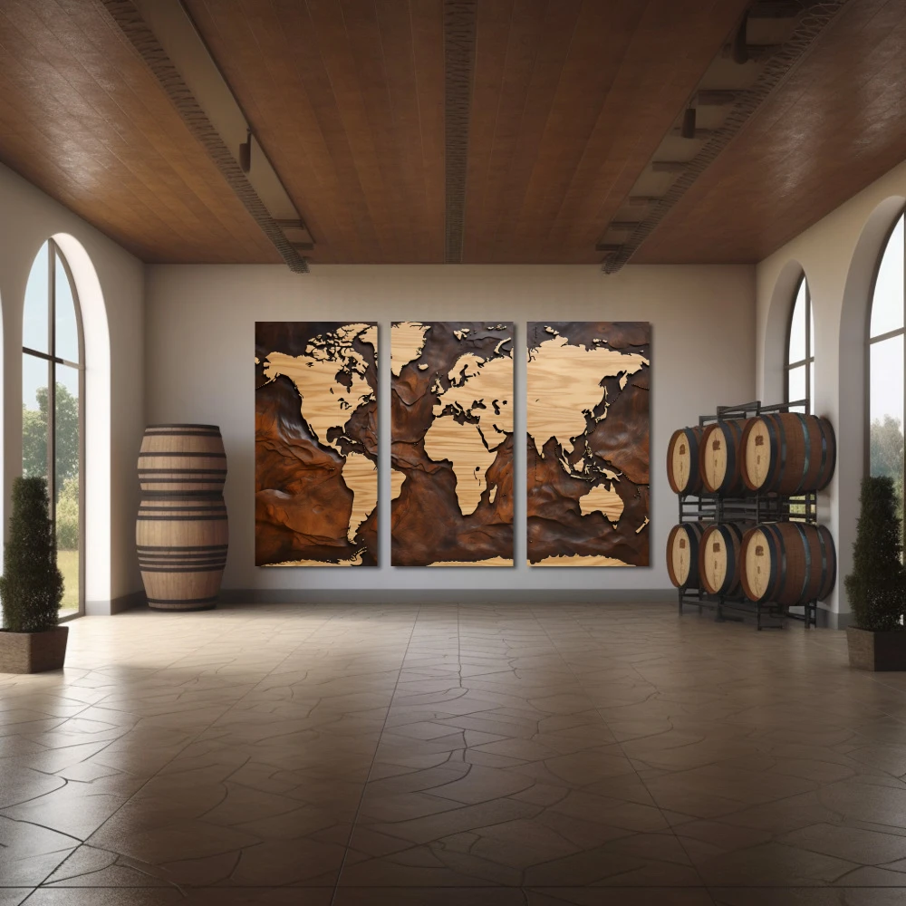 Wall Art titled: Organic Map in a Horizontal format with: Brown, and Beige Colors; Decoration the Winery wall