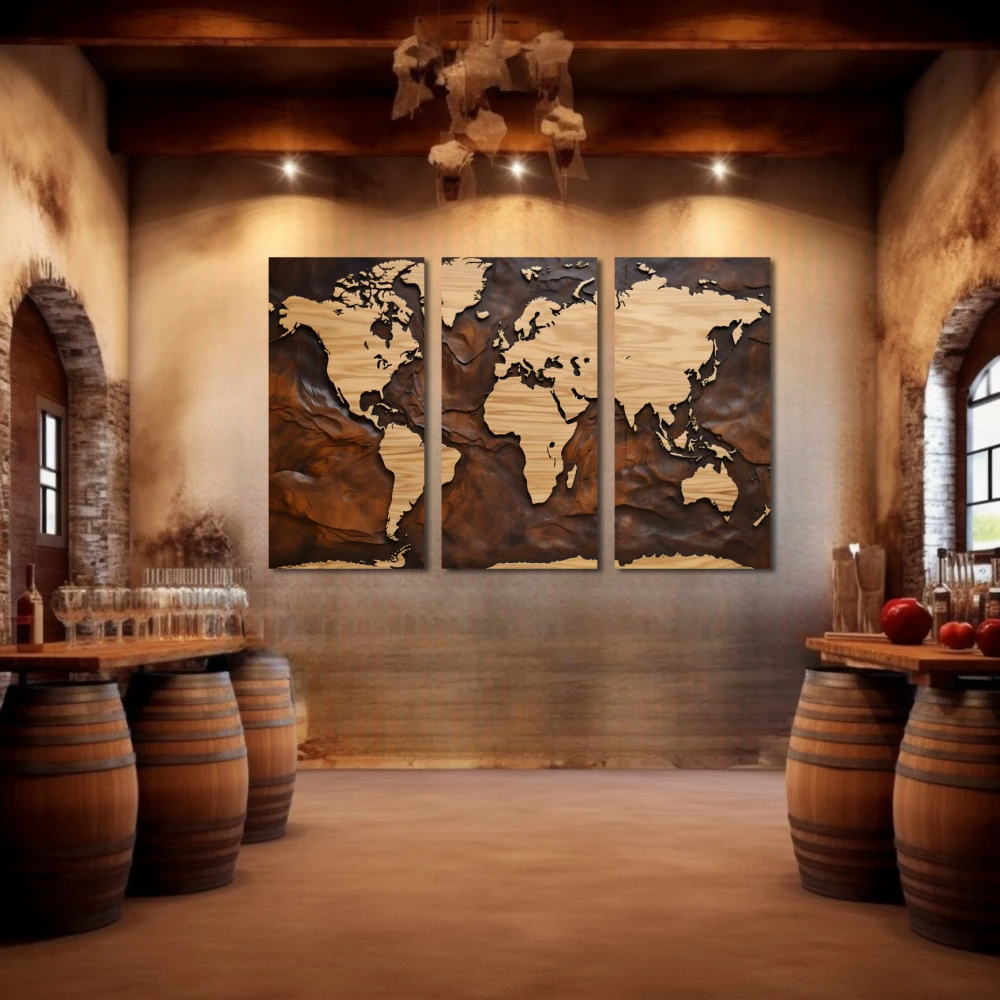 Wall Art titled: Organic Map in a Horizontal format with: Brown, and Beige Colors; Decoration the Winery wall