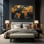 Cuadro Valioso Planeta en formato horizontal con colores Dorado, Negro; Decorando pared de Habitación dormitorio