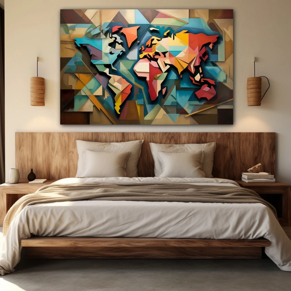 Wall Art titled: Angular Planet in a Horizontal format with: and Brown Colors; Decoration the Bedroom wall