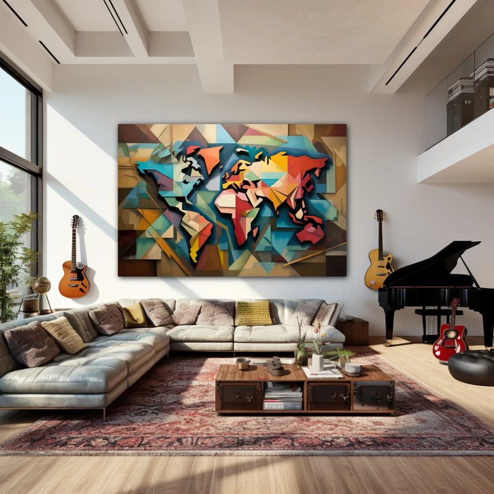 Wall Art titled: Angular Planet in a Horizontal format with: and Brown Colors; Decoration the Living Room wall