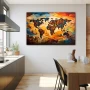 Wall Art titled: Chromatic World Symphony in a Horizontal format with: Brown, Orange, and Vivid Colors; Decoration the Kitchen wall