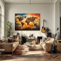 Wall Art titled: Chromatic World Symphony in a Horizontal format with: Brown, Orange, and Vivid Colors; Decoration the Living Room wall