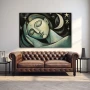 Wall Art titled: Promises Under the Moon in a Horizontal format with: Grey, Green, and Monochromatic Colors; Decoration the Above Couch wall