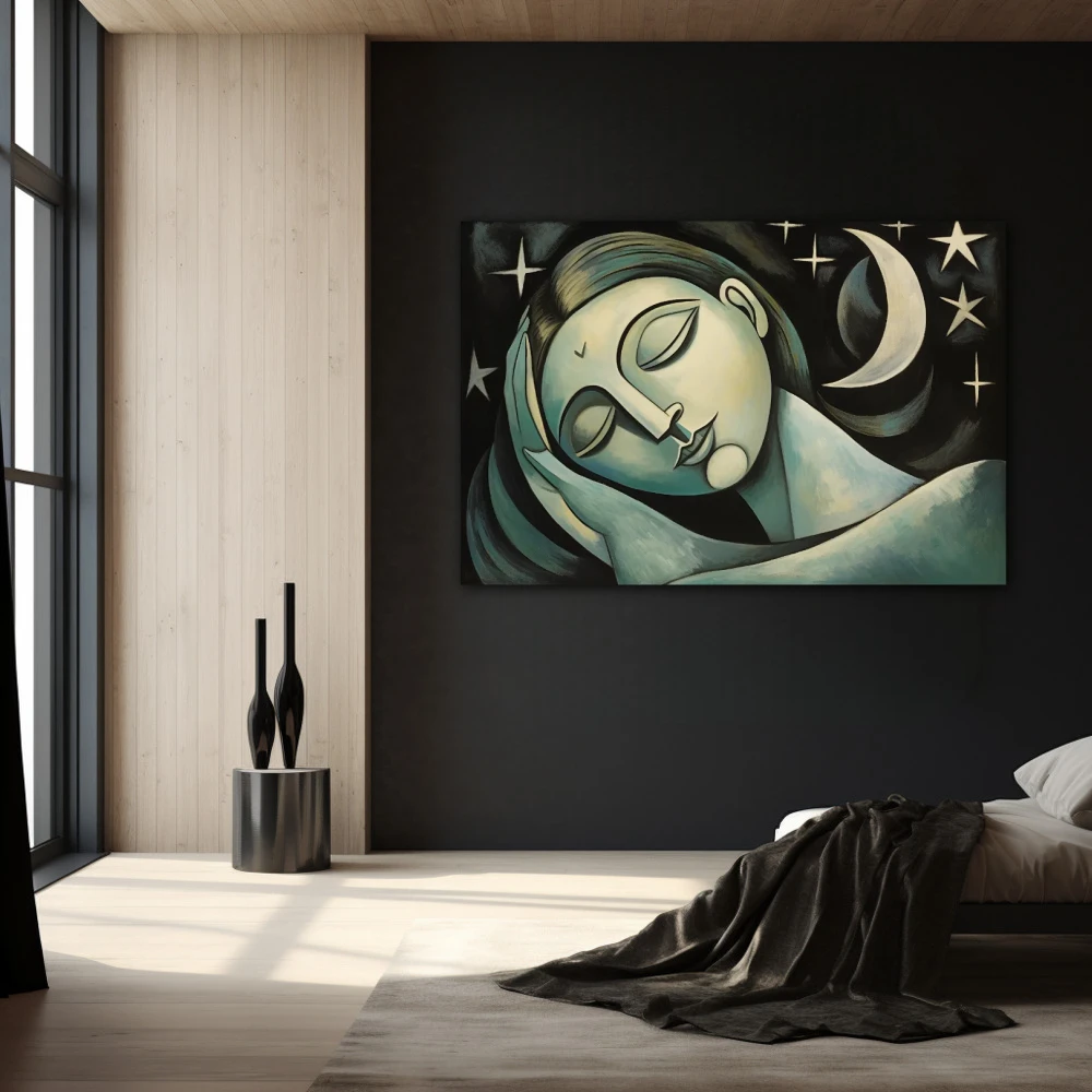 Wall Art titled: Promises Under the Moon in a Horizontal format with: Grey, Green, and Monochromatic Colors; Decoration the Black Walls wall