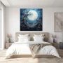 Wall Art titled: Midnight Embrace in a Square format with: Blue, white, Monochromatic, and Navy Blue Colors; Decoration the Bedroom wall