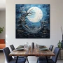 Wall Art titled: Midnight Embrace in a Square format with: Blue, white, Monochromatic, and Navy Blue Colors; Decoration the Living Room wall