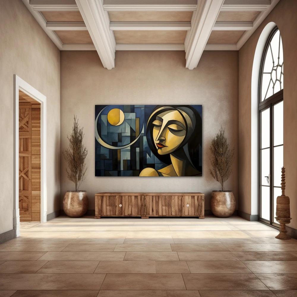 Wall Art titled: Twilight Inspiration in a Horizontal format with: Yellow, and Blue Colors; Decoration the Entryway wall
