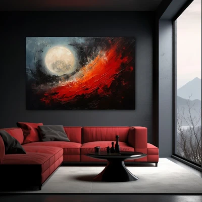 Wall Art titled: Blood Moon in a  format with: Grey, Black, and Red Colors; Decoration the Black Walls wall