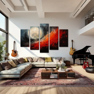 Wall Art titled: Blood Moon in a  format with: Grey, Black, and Red Colors; Decoration the Living Room wall