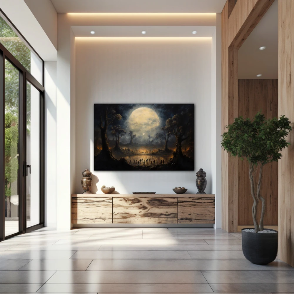 Wall Art titled: Moon Spells in a Horizontal format with: white, Grey, and Brown Colors; Decoration the Entryway wall