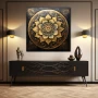 Wall Art titled: Lotus of the Golden Stillness in a Square format with: Golden, and Black Colors; Decoration the Sideboard wall