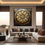 Wall Art titled: Lotus of the Golden Stillness in a Square format with: Golden, and Black Colors; Decoration the Living Room wall