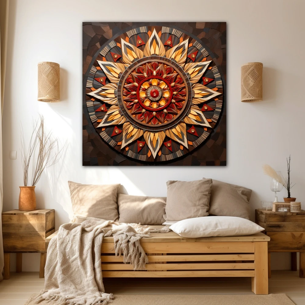 Wall Art titled: Concentric Harmony in a Square format with: Brown, and Beige Colors; Decoration the Beige Wall wall
