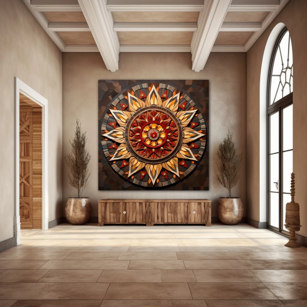Wall Art titled: Concentric Harmony in a Square format with: Brown, and Beige Colors; Decoration the Entryway wall
