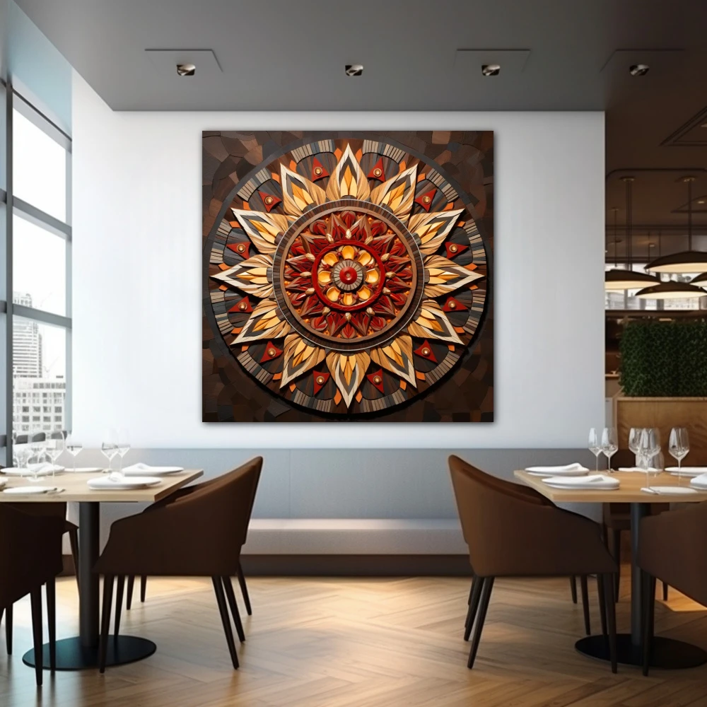 Wall Art titled: Concentric Harmony in a Square format with: Brown, and Beige Colors; Decoration the Restaurant wall
