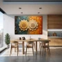 Wall Art titled: Symmetrical Duality in a Horizontal format with: Sky blue, Brown, and Orange Colors; Decoration the Kitchen wall