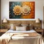 Cuadro Dualidad simétrica en formato horizontal con colores Celeste, Marrón, Naranja; Decorando pared de Habitación dormitorio