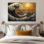 Wall Art titled: Golden Wave in a Horizontal format with: Yellow, Blue, and Orange Colors; Decoration the Bedroom wall