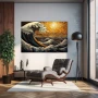 Wall Art titled: Golden Wave in a Horizontal format with: Yellow, Blue, and Orange Colors; Decoration the Living Room wall