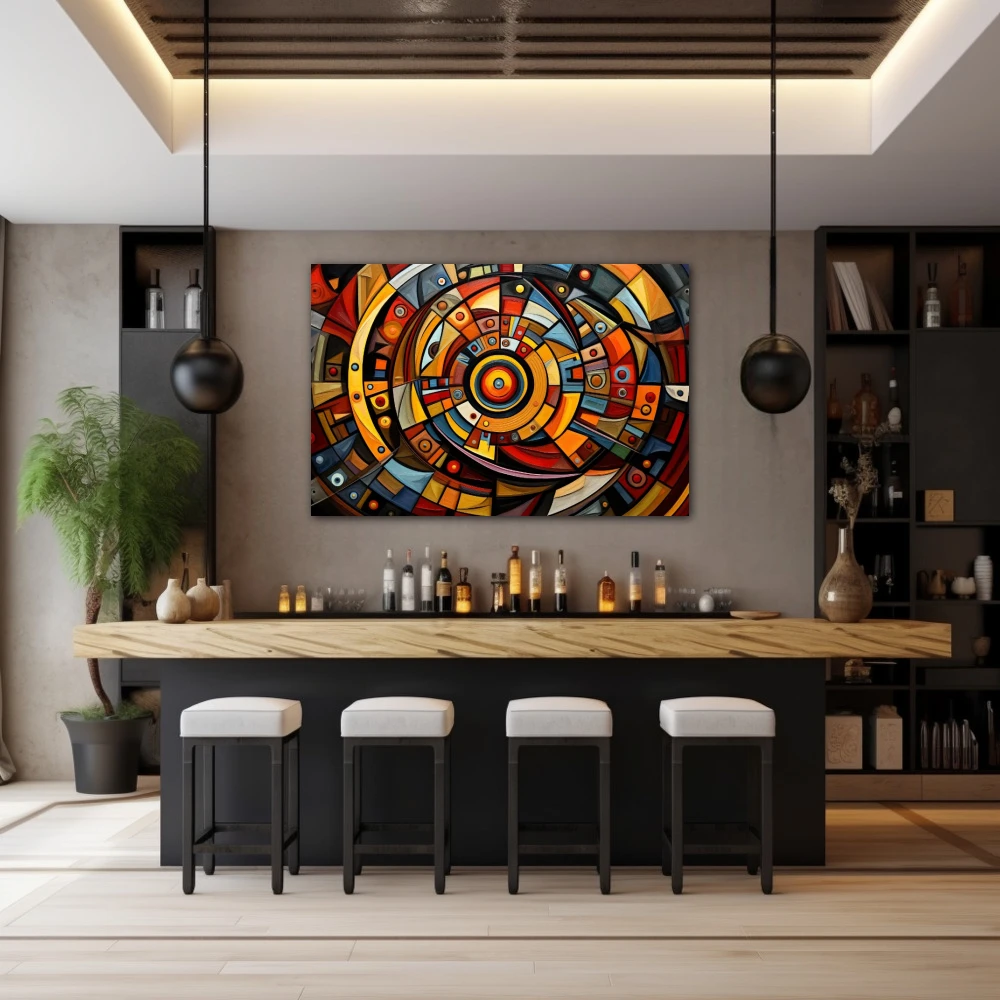 Wall Art titled: The Cycles are Temporary in a Horizontal format with: Blue, Orange, and Vivid Colors; Decoration the Bar wall