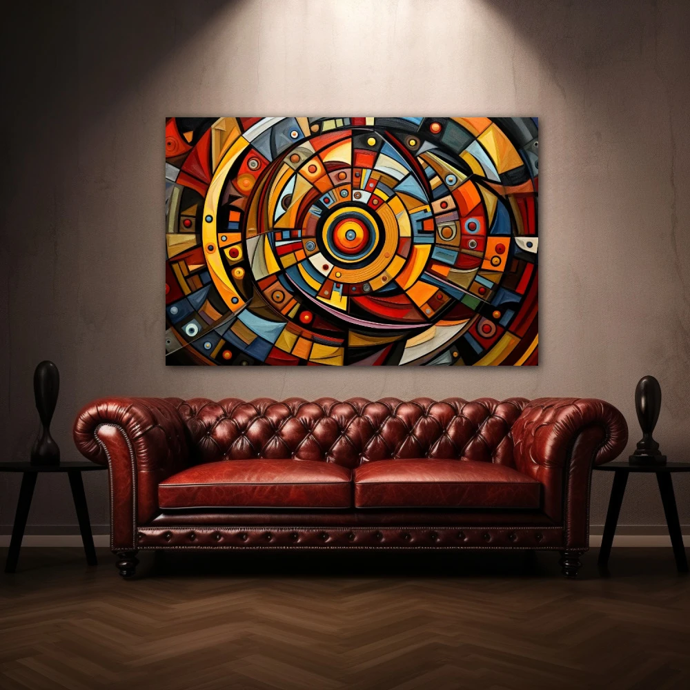 Wall Art titled: The Cycles are Temporary in a Horizontal format with: Blue, Orange, and Vivid Colors; Decoration the Above Couch wall