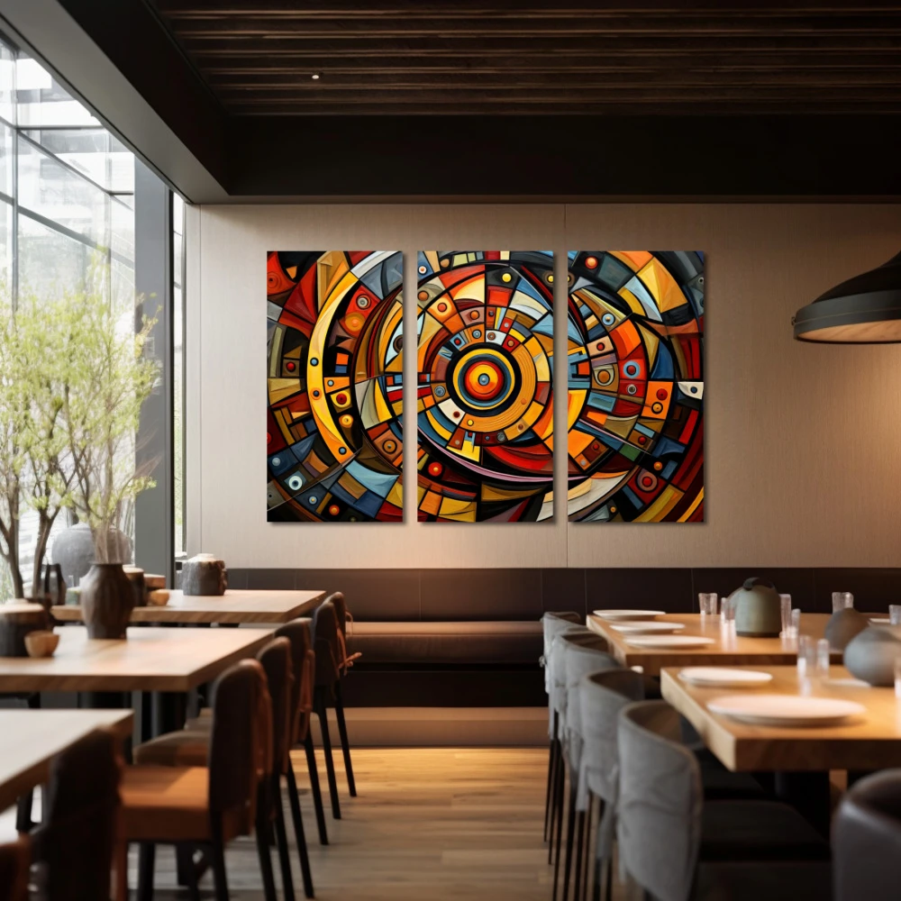 Wall Art titled: The Cycles are Temporary in a Horizontal format with: Blue, Orange, and Vivid Colors; Decoration the Restaurant wall