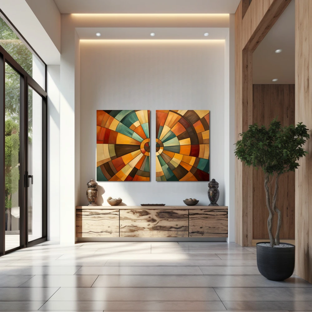 Wall Art titled: Chromatic Spiral Vortex in a Horizontal format with: Brown, Orange, and Beige Colors; Decoration the Entryway wall