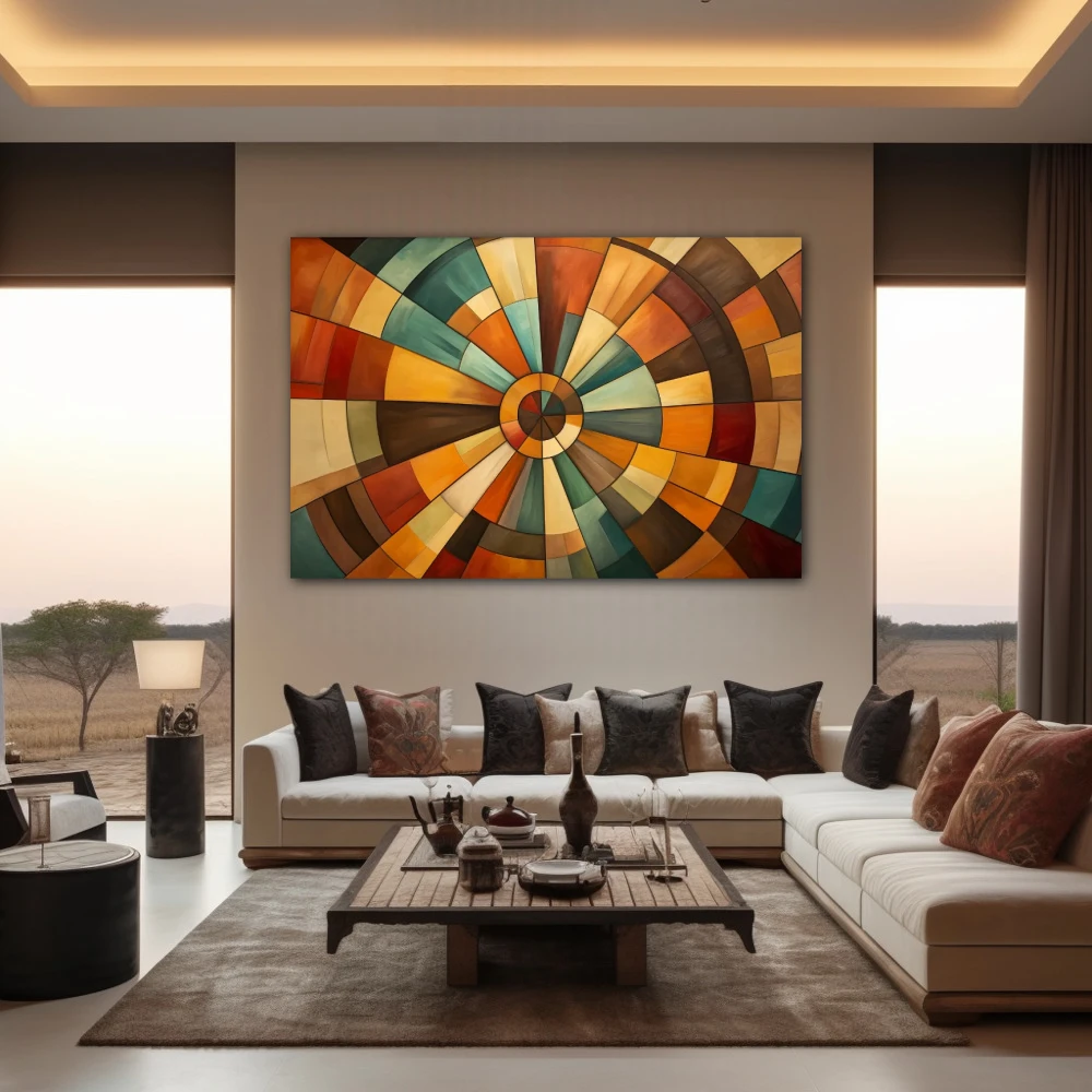 Wall Art titled: Chromatic Spiral Vortex in a Horizontal format with: Brown, Orange, and Beige Colors; Decoration the Living Room wall
