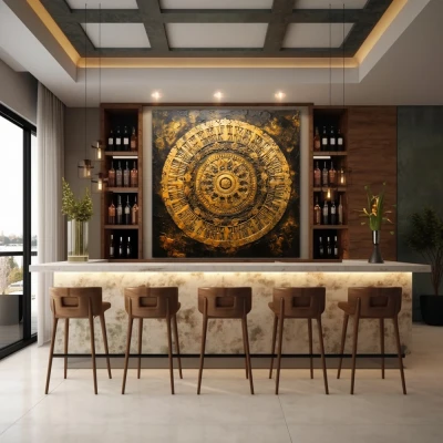 Wall Art titled: Fractal of Consciousness in a  format with: Golden, and Brown Colors; Decoration the Bar wall